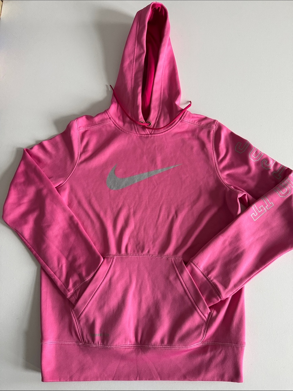 Nike Therma-FIT Pink Hoodie Metallic Silver Swoosh Just Do It Graphic Size M